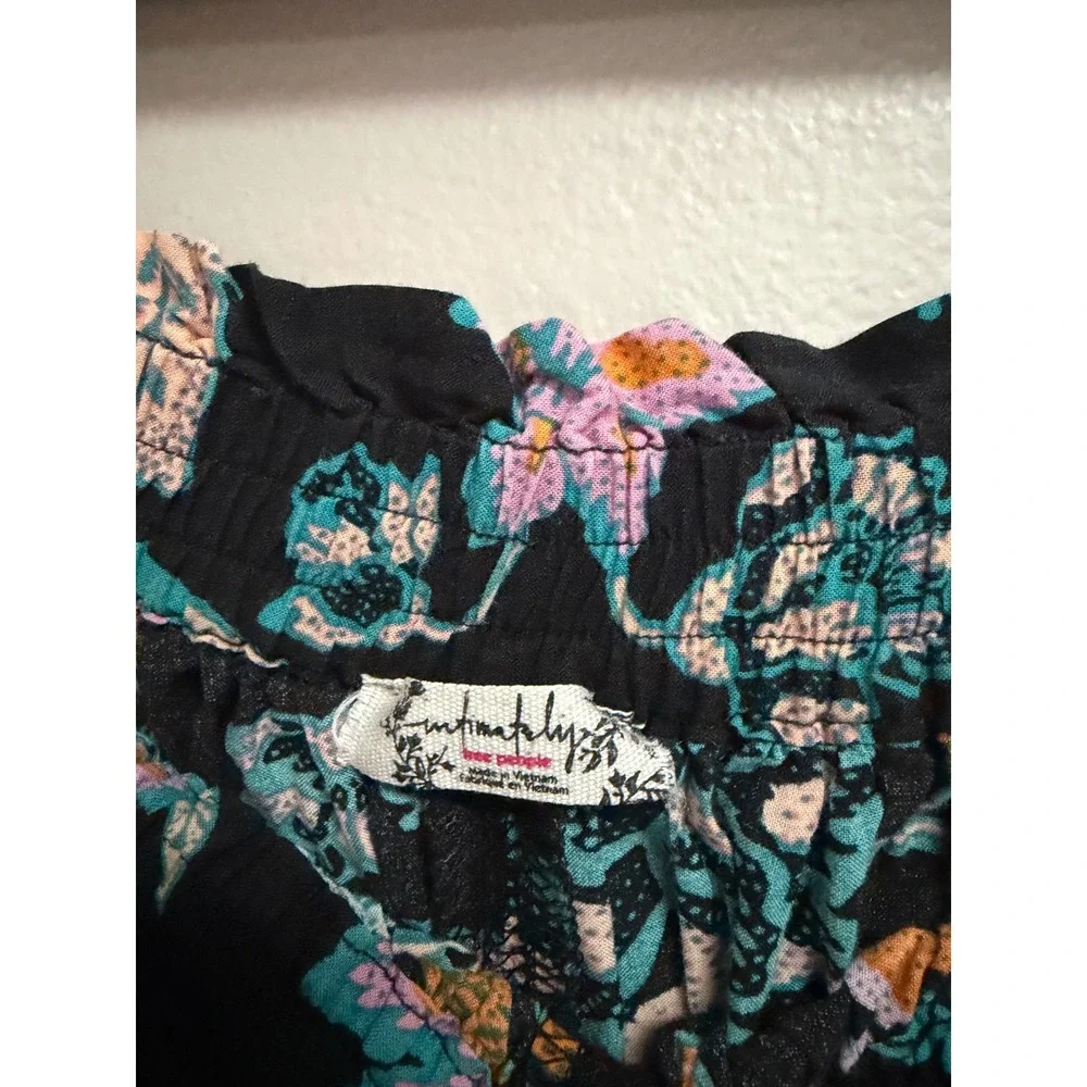 Free People Take It Easy Lounge Pants Floral Black Boho Palazzo Wide Leg Pockets